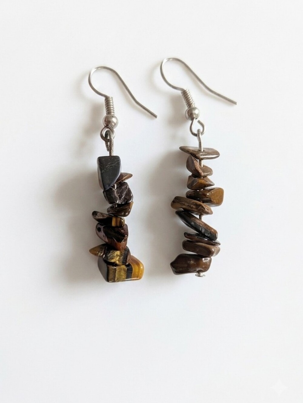 Natural Tiger Eye Chip Dangle Earrings - Brown